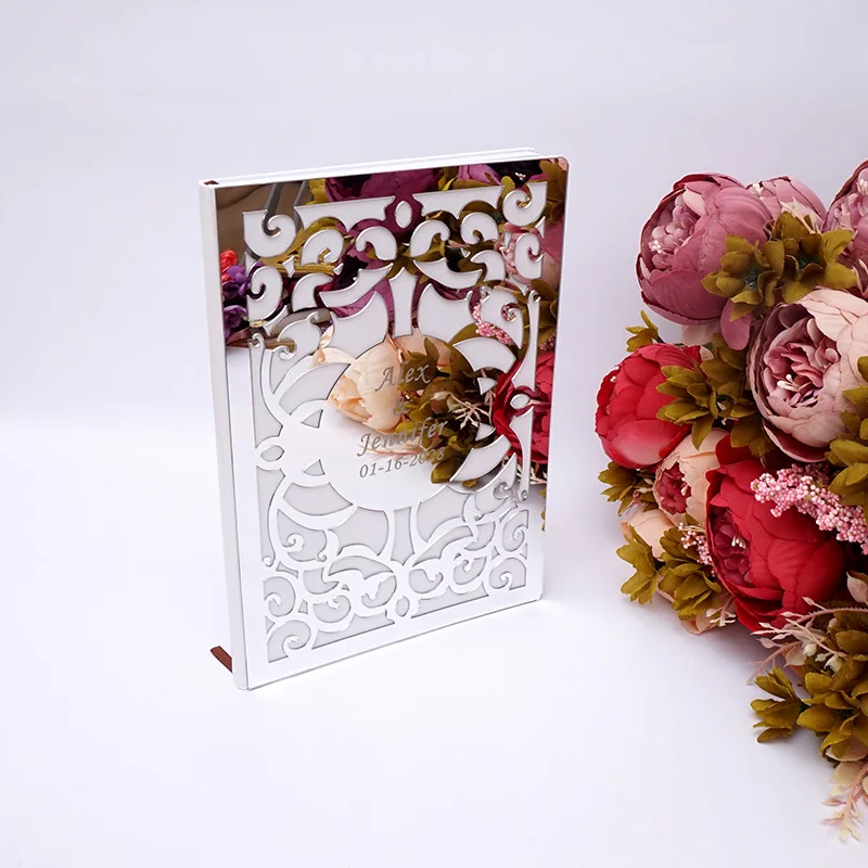 Comprar Símbolo de amor personalizado boda libro de firmas de invitados espejo personalizado cubierta frontal novia y novio decoración de fiesta de ensueño favores de regalo