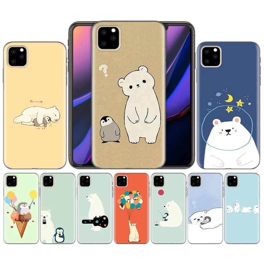 

Silicone Phone Case Cover For iphone XR XS Max X 7 8 6 6S Plus 11 11Pro Max 5 5S 5C SE Lovely Penguin Polar Bear Anime Back Case