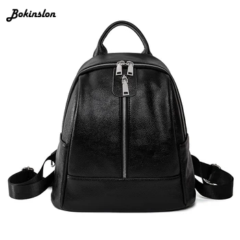 

Bokinslon Black Backpack Fashion Women Casual Split Leather Portable Travel Student Backpack Ladies