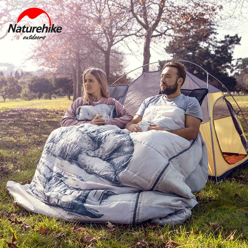 Naturehike двойной спальный мешок разделяемый на 2 одиночные спальные мешки с 2 подушками удобный дышащий спальный мешок для кемпинга