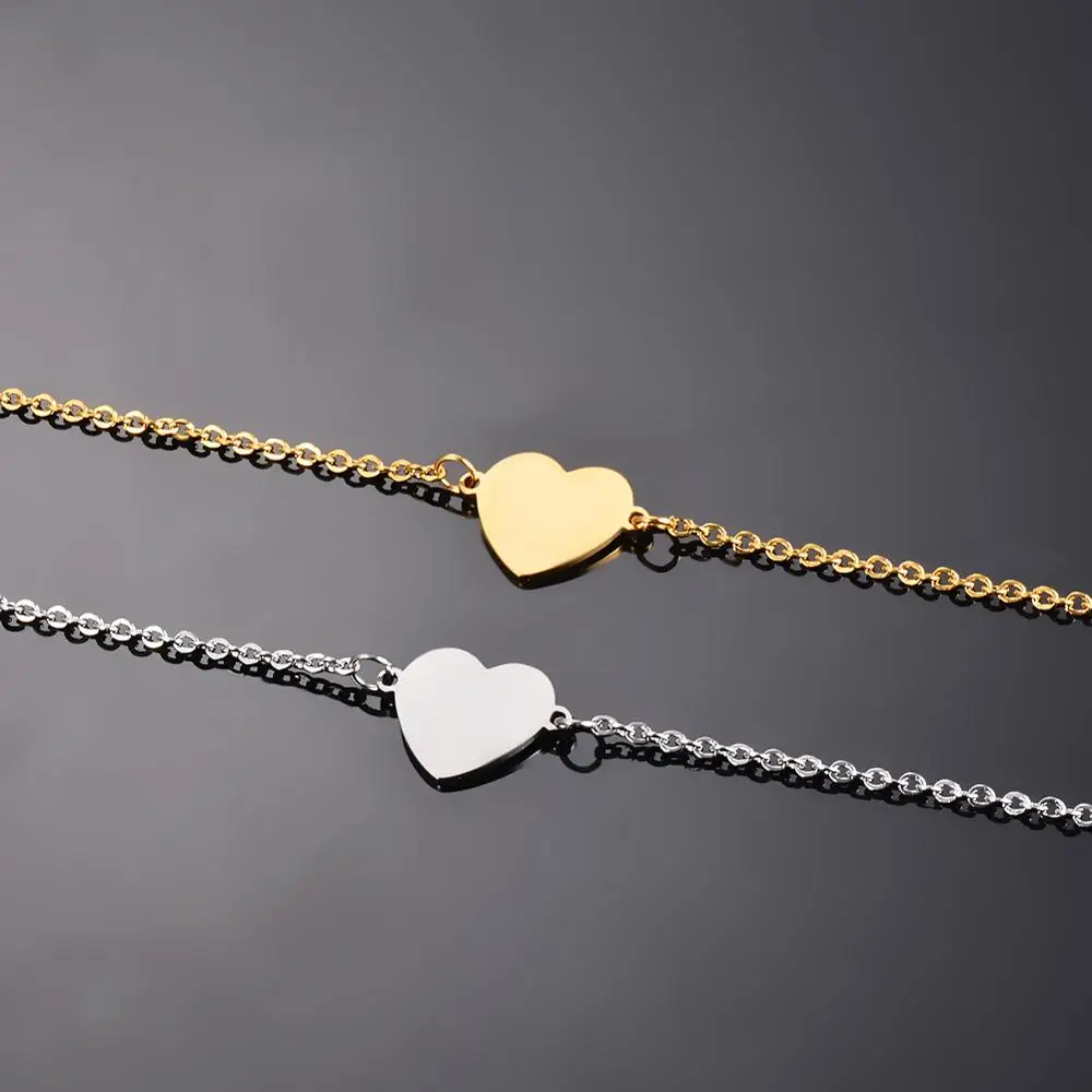 Dropshipping Custom Engraved Simple Heart Bracelets Gift For Women Romantic Jewelry Accessories Stainless Steel Chain Bracelet 3