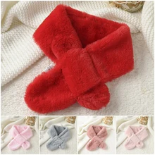 Зимний подогреватель детей сплошной цвет крест плюшевые шарфы Искусственный Мех Шарфы Дети Девочки Мальчики осень нагрудник мода корейский Мех Шарфы