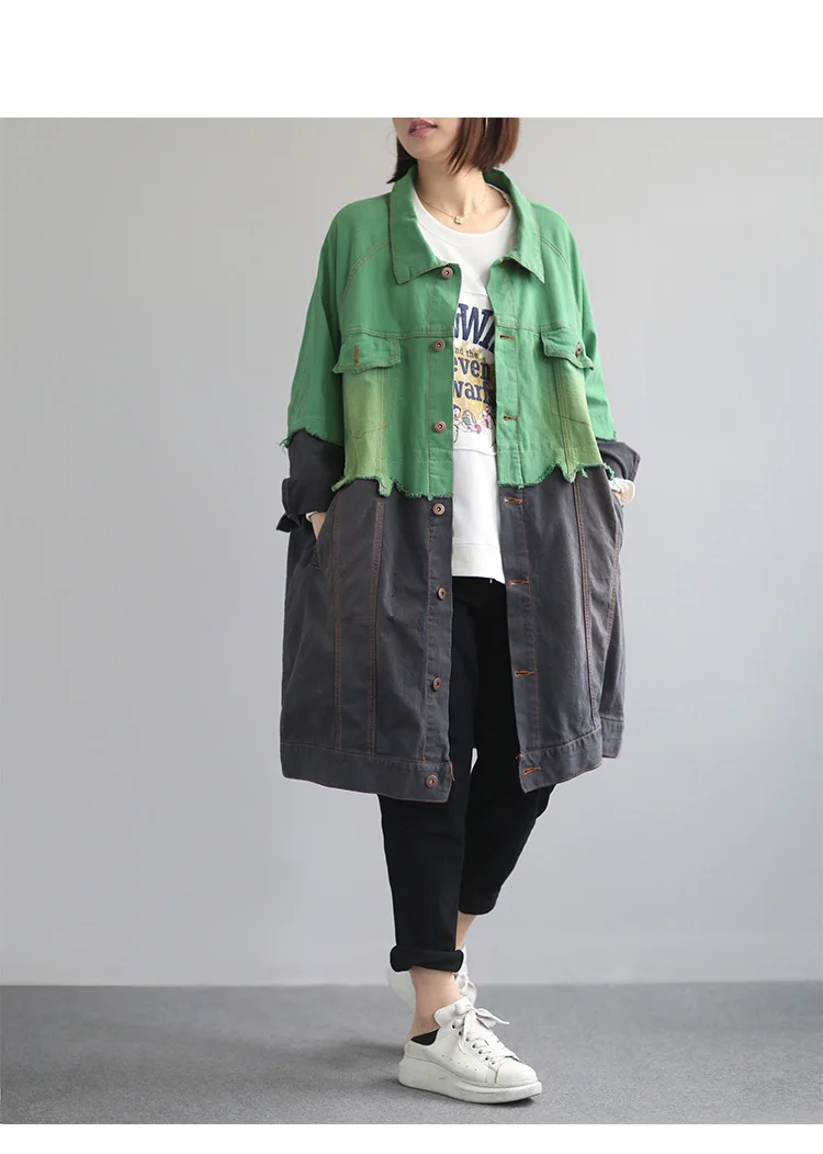 Осенняя джинсовая куртка для женщин Wash ковбойская ветровка Свободное длинное пальто Patchwok Moda Mujer винтажное Женское пальто размера плюс туника