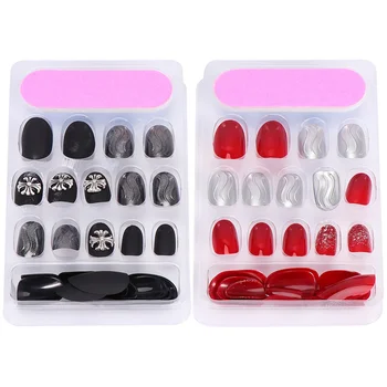 

60pcs Fashion Fake Nail Delicate False Nail Decor Creative Manicure Supply Night Club Nail Art Piece for Woman Girl Lady (Water