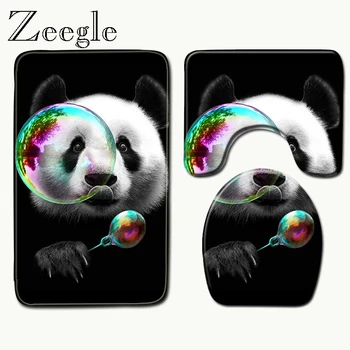 

Zeegle Bathroom Bath Mat Set Toilet Carpet Set Flannel Non-Slip Rug Set Toilet Lid Cover Shower Room Rug Floor Mats