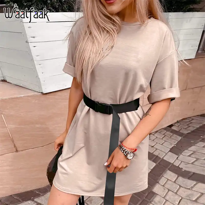 white t shirt dress with belt