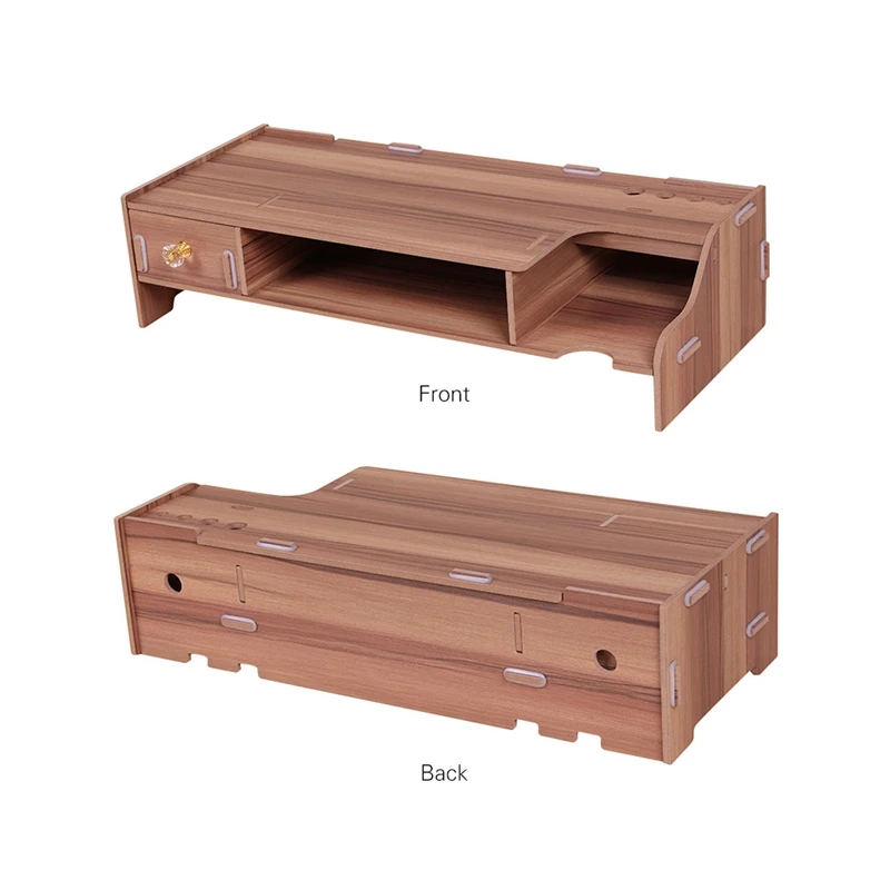  Wooden Monitor Stand Riser Computer Desk Organizer with Keyboard Mouse Storage Slots for Office Sup