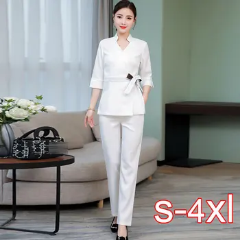 

Women White Beauty Salon Clothing Hotel Waiter Work Clothes SPA Uniform Autumn Seven-quarter Sleeve Sauna Foot Bath Uniforms