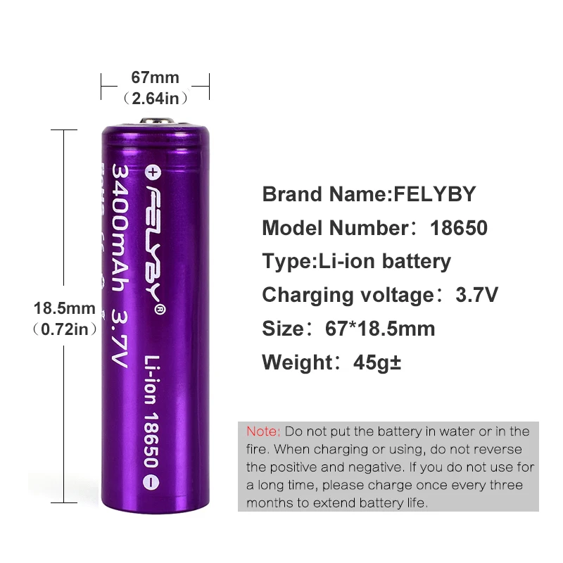 FELYBY 4 шт. 18650 3,7 в литий-ионная аккумуляторная батарея au lithium accu литий-ионный 18650 аккумулятор 3400 мАч