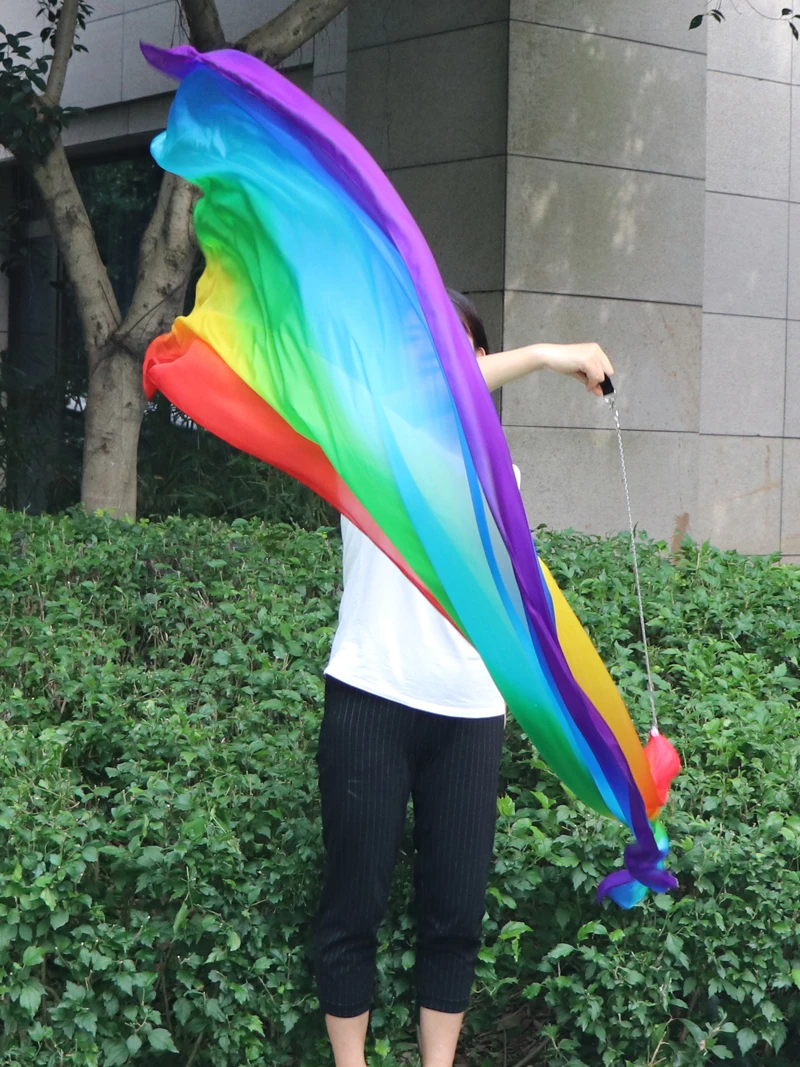 Danzcue Belly Dance Worship Art Silk Rainbow Dance Long Fans Veils 5-Color 