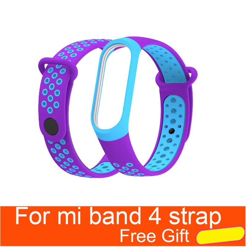 Purple blue Для Xiaomi mi Band 4 ремешок Смарт аксессуары Замена водонепроницаемый двойной цвет силиконовый браслет для mi Band 4 NFC ремешок - Цвет: Purple blue