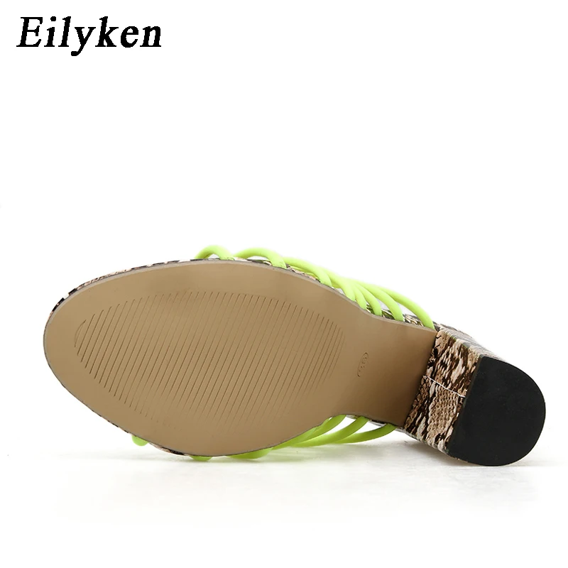 Eilyken Summer New Shoes Woman Mules Sexy Peep Toe Square High heel Slippers Fashion Fluorescent Green Party Sandals
