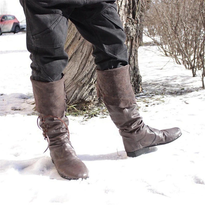 Medieval Boots Retro Men Male Viking Cosplay Pirate Costume High Boots Tall Knee High Lace Up Vintage Viking Shoes Middle Ages Shoes Aliexpress