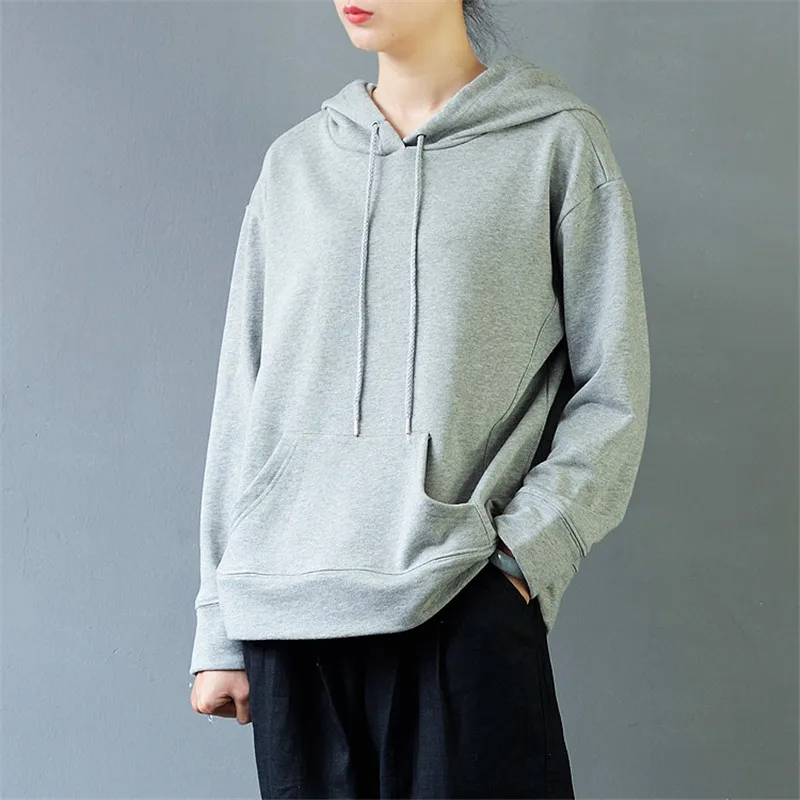 

SCUWLINEN 2019 Women Autumn Hoodies Casual Solid Hooded Loose Long-sleeve All-match Cotton Sweatshirts Women Vestidos S450