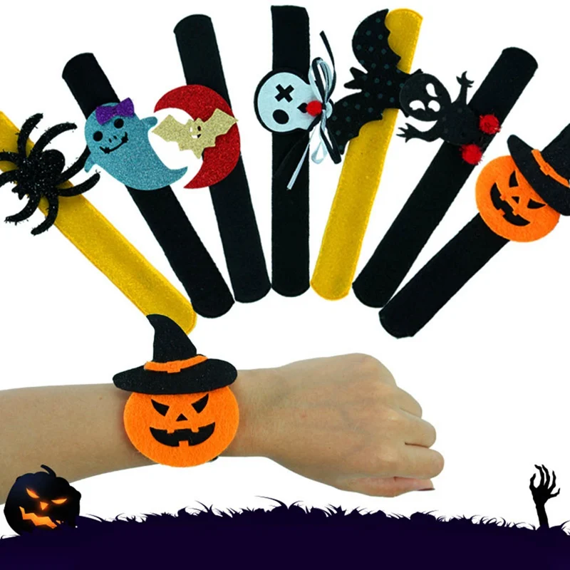 

Nonwoven Fabric Pumpkin Spider Skull Ghost Bracelets Patted Circle Clap Halloween Kids Gift Halloween Decorations Pops
