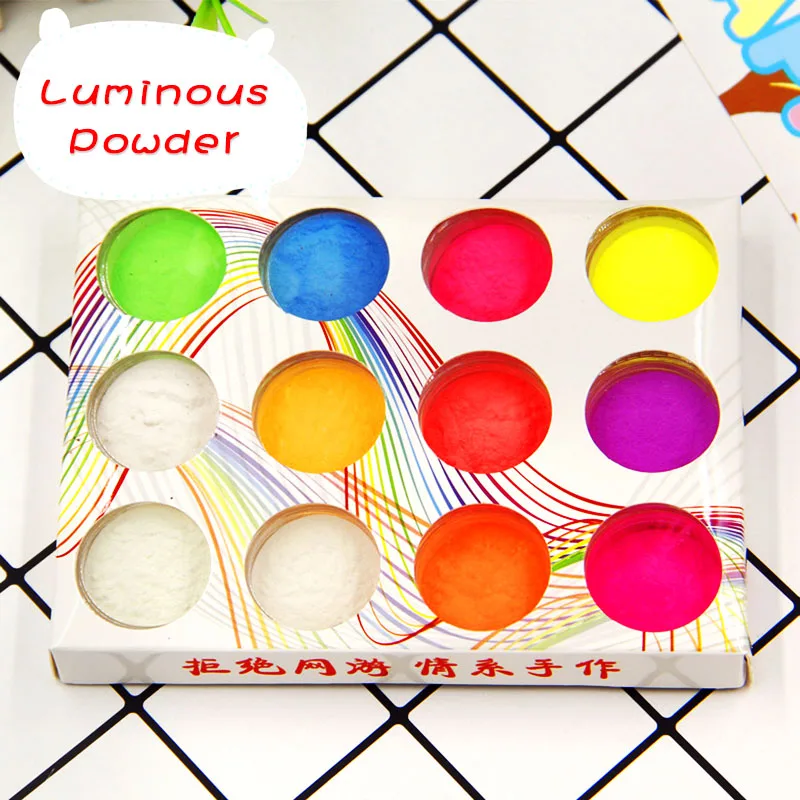 Luminous Powder 12 цветов/набор светящийся порошок пигмент амулеты для поставки слаймов наполнителя игрушки DIY ногтей блестит Флуоресцентный порошок светится в темноте - Цвет: Luminous Powder