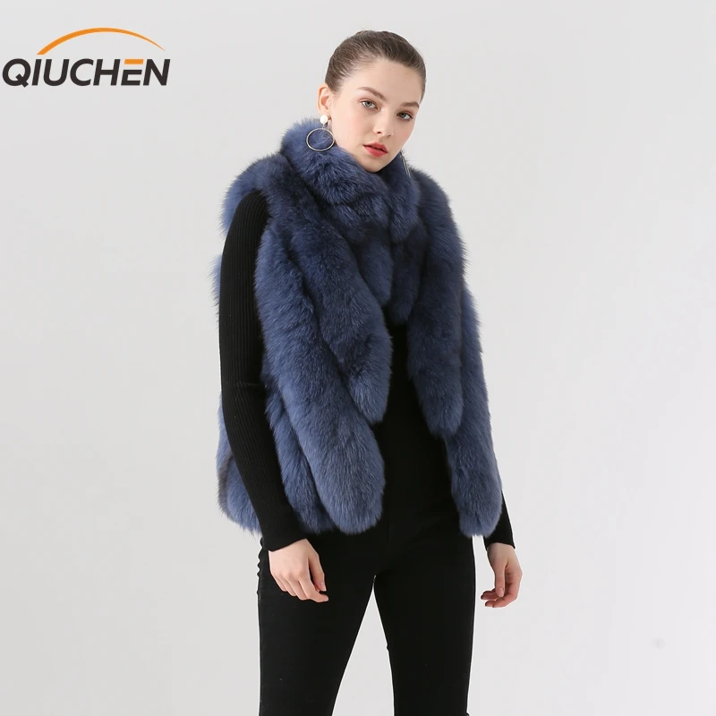 QIUCHEN PJ19072 Новое поступление натуральный Лисий мех женский зимний короткий жилет модная модель высокого качества толстый мех