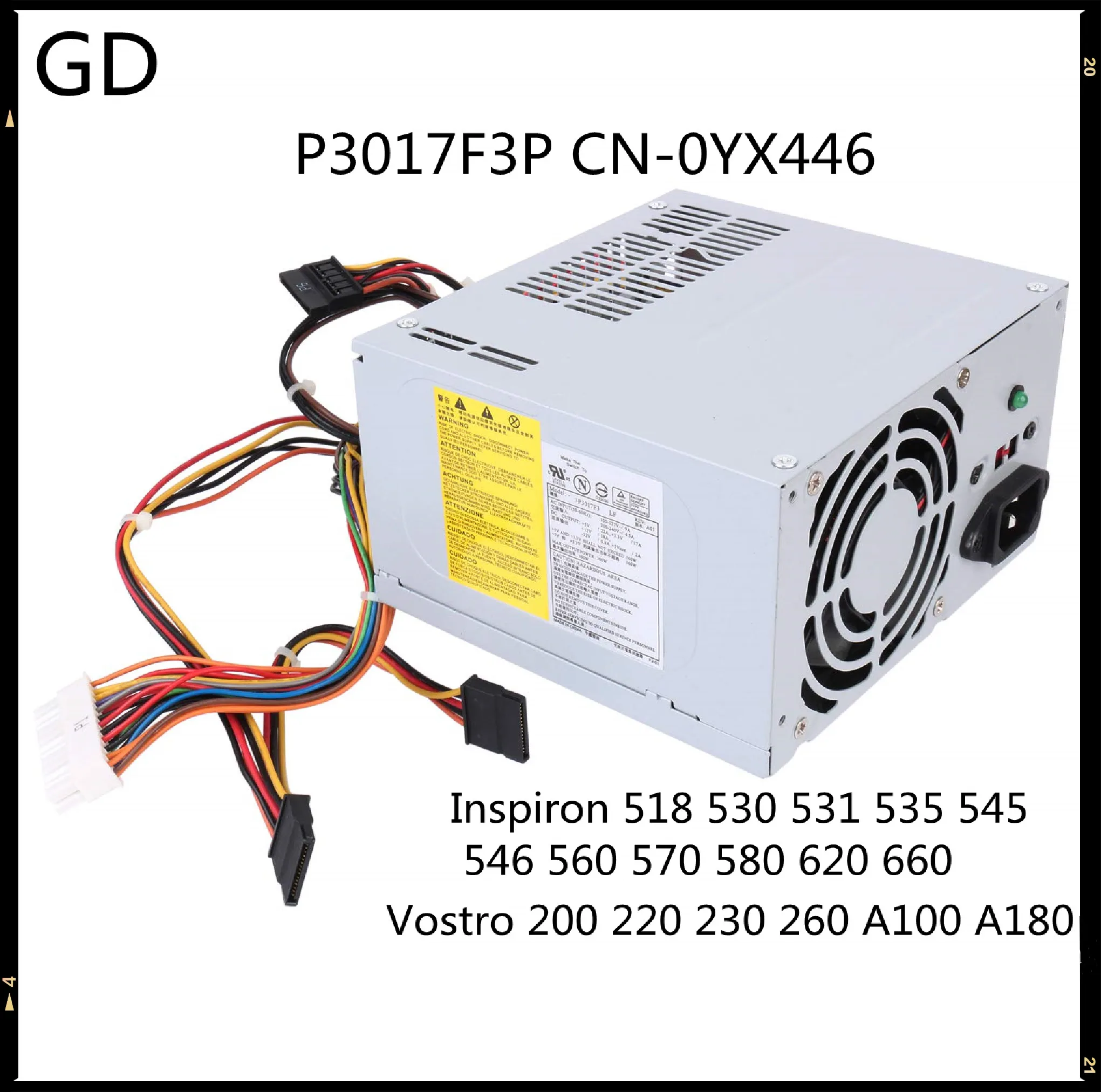 GD новый оригинальный для Dell Vostro 200 260 Inspiron 530 531 источник питания 300 Вт P3017F3P CN-0YX446