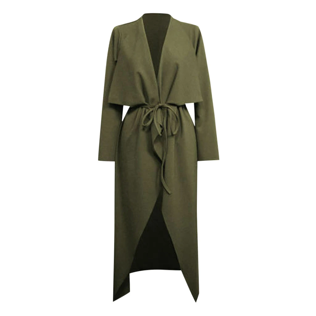 JAYCOSIA Self Tie Trench Coat Long Sleeve Wrap Long Outer With Belt Women Casual Fall Winter Workwear Coat Autumn 1030