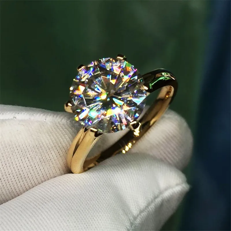 Gold Choucong Solitaire Promise Ring 8 мм Sona cz Настоящее серебро 925 проба обручальные Обручальные кольца для женщин массивные ювелирные изделия - Цвет основного камня: Gold