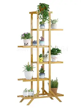

Solid Wood Flower Stand Balcony Simple Modern Multilayer Floor Type Flower Pot Stand Green Succulent Flower Shelf Indoor Space S
