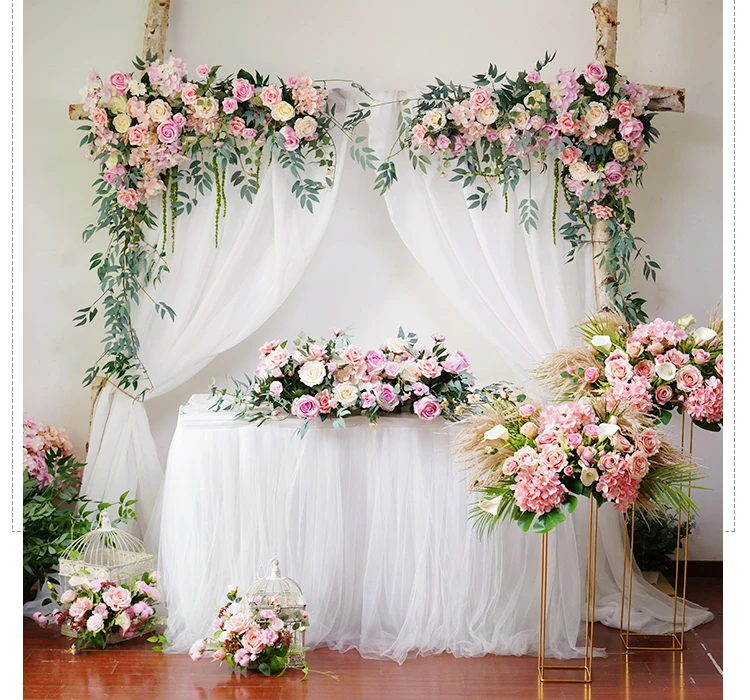 JAROWN Wedding Fake Flower Floral Arch Window Triangular Flower Row Flower Wall Hotel Wedding Stage Background Decorative Flores (6)