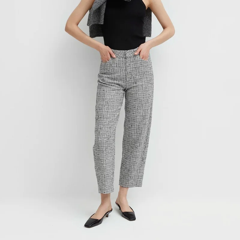Woman Novara Tweed Trousers Boucle Twisted Seam High Waist Pants With