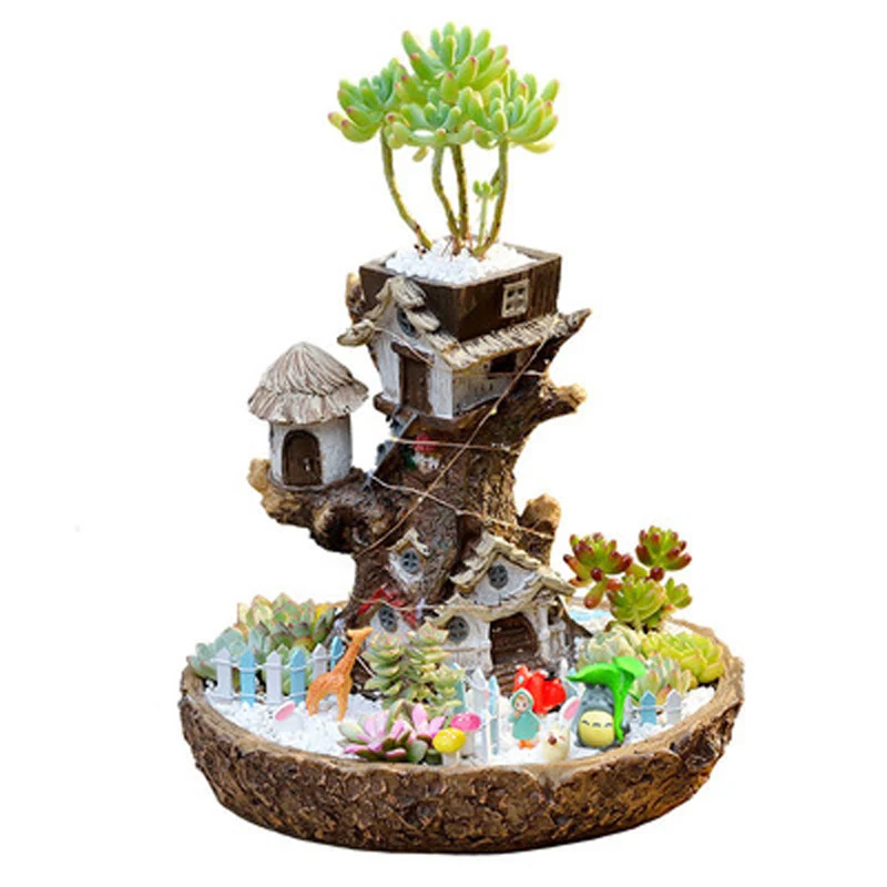 Resin Flower Pot for Succulent Plants, Desktop Potted Holder, Retro Village, Home, House Shape, Balcony Decoration Ornaments
