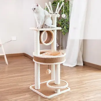 

Wooden Four Seasons Rattan Mat Scratcher Cat climbing frame Sisal small scratching post Cat tree cat litter integrated