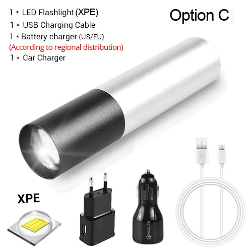 Перезаряжаемый фонарик USB 3/4 режимов водонепроницаемый светодиодный фонарик с фокусом масштабируемый встроенный аккумулятор портативный фонарь для наружного освещения - Испускаемый цвет: Option C