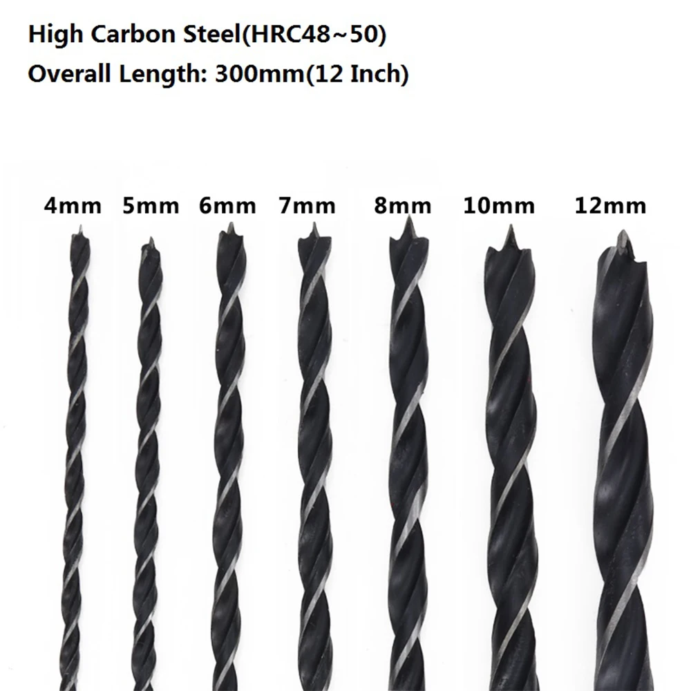 7pcs 4 12mm 300mm(12'') Extra Long Wood Drill Set High Carbon Steel
