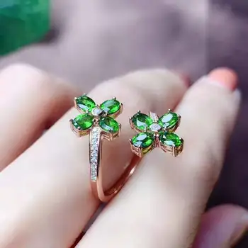 

Myanmar natural diopside Ring 925 silver green gemstone classic 3x4mm