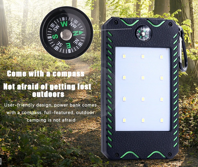  Hot Sell 30000mAh Solar Power Bank Dustproof Waterproof Portable Charger with LED Compass for Xiaom