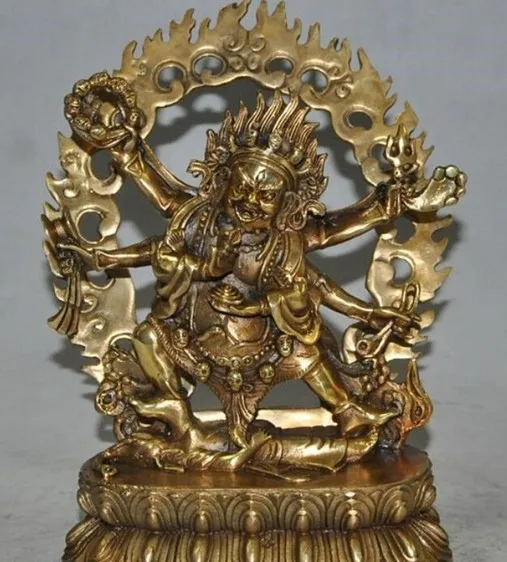 Tibet buddhism brass 6 arms Mahakala Vajra King Kong Exorcism god buddha statue 