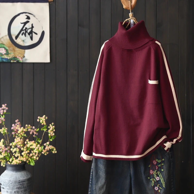 Autumn Winter New Fashion Women Turtleneck Sweater Loose Casual Patchwork Pullovers Female Knitted Sweaters 5 colour S266