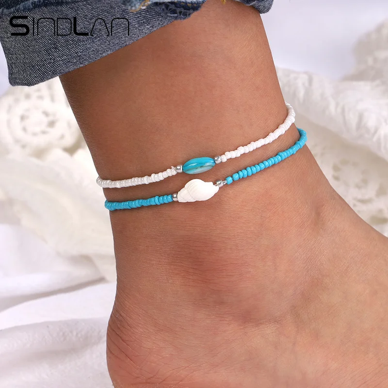 Sindlan Adjustable Blue White Beads Anklets for Women Natural Shell Conch Leg Foot Bracelet Bohemian Sandal Ankle Chain Bracelet Sindlan Adjustable Blue White Beads Anklets for Women Natural Shell Conch Leg Foot Bracelet Bohemian Sandal Ankle Chain Bracelet