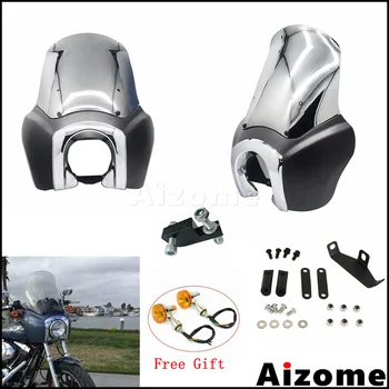 

Motorcycle Front Headlight Fairing 15''WindScreen Lower Triple Tree For Harley Dyna Street Bob FXR FXDXT Front Faring Set Block