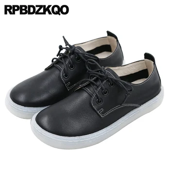 

ladies genuine leather flats round toe runway chinese spring autumn lace up designer shoes women luxury 2019 black china white