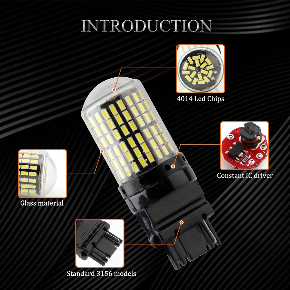 YM E-Bright из 2 предметов 3156 P27W 7440 W21W светодиодный Canbus 3014 144 SMD без ошибок автомобиля поворотными лампами, работающего на постоянном токе 12 В в нет Hyperflash Янтарный Белый Авто