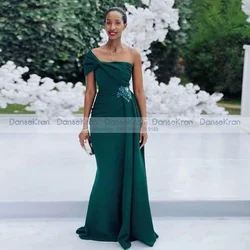 Dark Green Mermaid Bridesmaid Dresses With Bow One Shoulder Appliques Women Long Formal Prom Dresses Robe De Soiree De Mariage