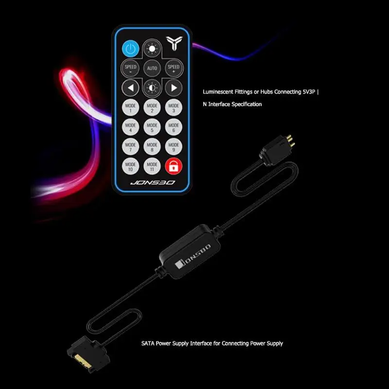 JONSBO 5V 3Pin AURA RGB Радио пульт дистанционного управления питания SATA памяти светодиод, холодный свет в полоску симфония издание для ПК чехол