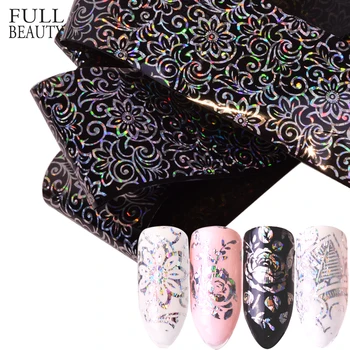 

100cm Laser Nail Foil Sticker Shiny Transparent Base Silver Holographic Flower Transfer Paper Nail Art Decor Manicure CHXK98-109