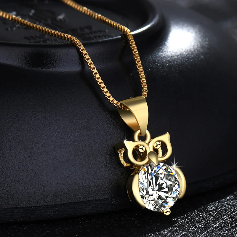 New Fashion Night Owl Bird Pendant Necklace For Men Women Shiny Cz Stone Golden Box Chain Collane Punk Hip Hop Accessori