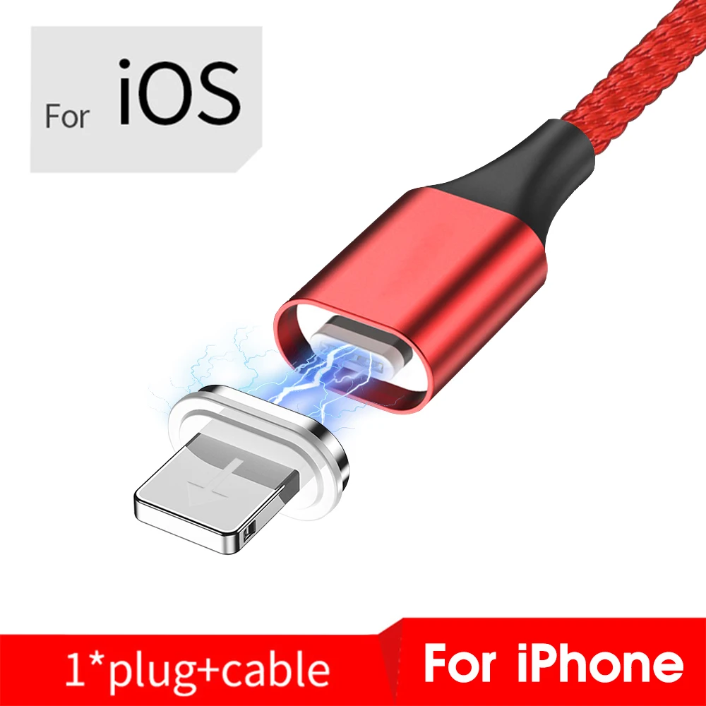 3A Быстрый Магнитный зарядный кабель type-C USBC type C Micro USB для Android для iOS, зарядное устройство для мобильного телефона, зарядный кабель - Цвет: Red-IOS