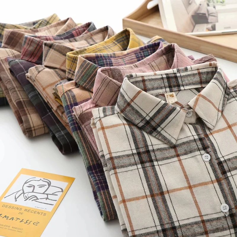 Plaid Women Loose Shirts 2021 Fashion Ladies Casual Shirt Long Sleeve Boho Blouses Vintage Female Tops Streetwear Girls Chic