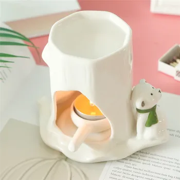 

Cartoon Ceramic Candle Holder Pocelain Lamp Simple Candlestick Aroma Burner Smoke Queimador De Incenso Home Wedding Decor EA6XXL