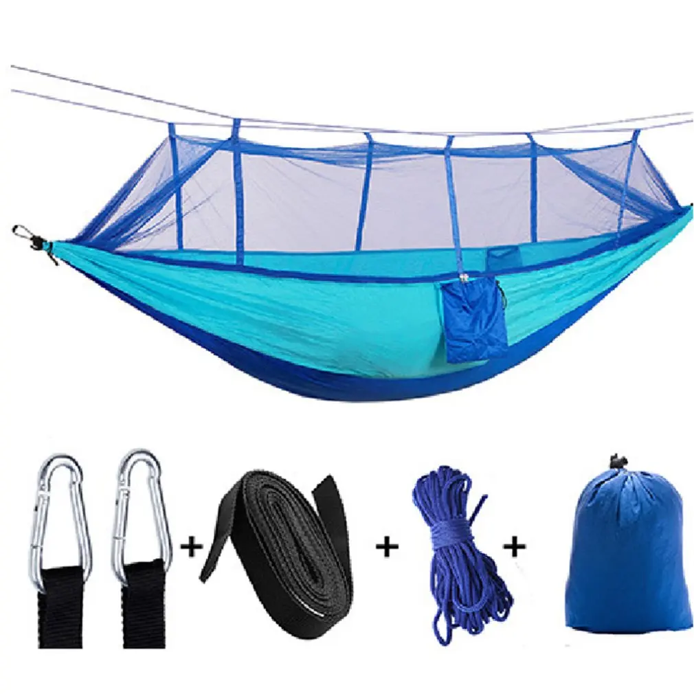 Outdoor Parachute Cloth Hammock With Mosquito Net Ultra Light Nylon Double Outdoor Camping Aerial Tent - Цвет: sky blue