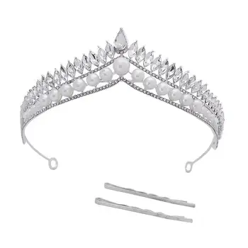 

Pearl Bridal Crown Tiara Wedding Jewelry Hair Accessories Rhinestone Headdress Korean Birthday Party Princess Crystal Crown
