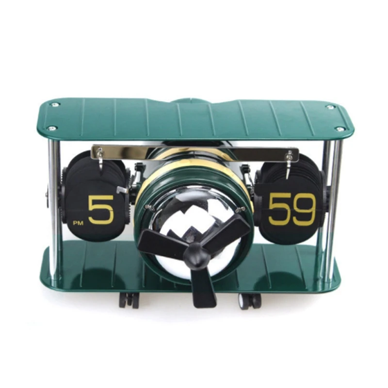 

Airplane Turning Clock Gear Operation Clock Retro Aircraft Propeller Automatic Balance Flip Quartz Clock Green Metal + Pvc + Abs