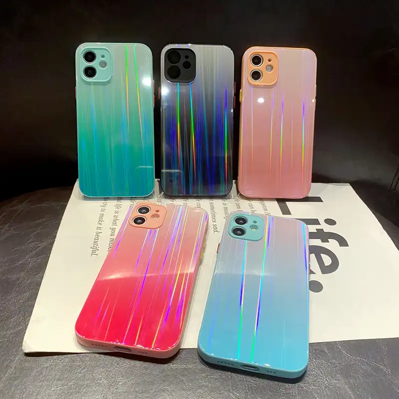 Gradiente Aurora Colorido Caso De Telefone Para Iphone 12 11 Pro Max X Xr Xs Max 6s 7 8 Plus Brilhante Vidro Temperado Capa Traseira Caso De Telefone Covers Aliexpress